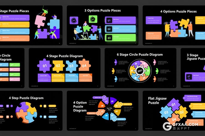 多色彩简单创意拼图信息图形图表PPT模板 - 顶尖PPT