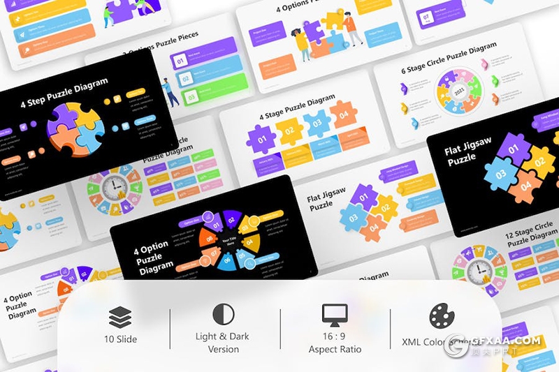 多色彩简单创意拼图信息图形图表PPT模板 - 顶尖PPT