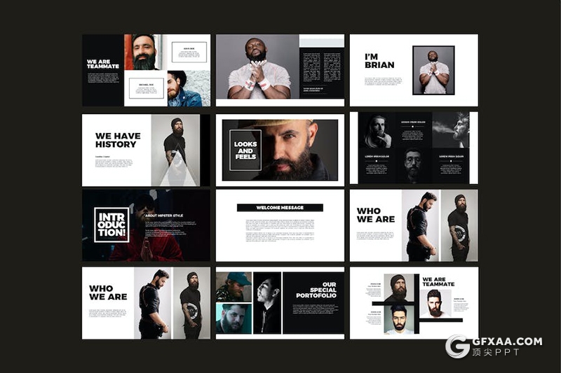 黑白杂志风模特摄影展示商务营销主题国外Keyonte模板 - 顶尖PPT