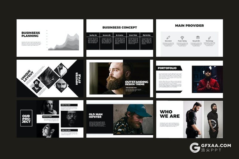 黑白杂志风模特摄影展示商务营销主题国外Keyonte模板 - 顶尖PPT