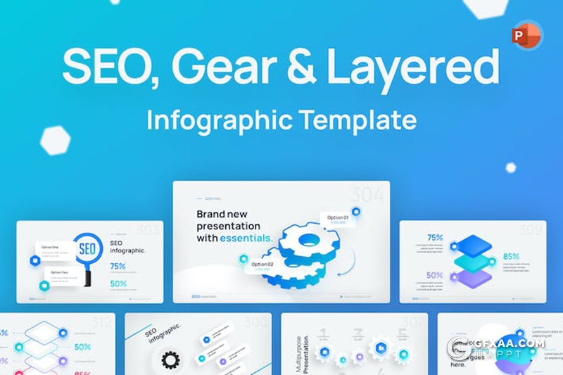 蓝色齿轮图形图表PPT模板 - 顶尖PPT