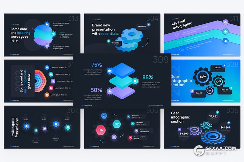 蓝色齿轮图形图表PPT模板 - 顶尖PPT