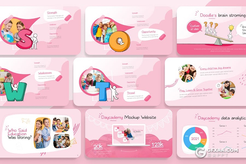 20页粉色早教幼儿园学前班儿童教育培训主题PPT模板 - 顶尖PPT