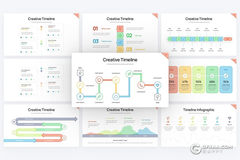 43页多色彩精美数据分析图形图表PPT模板 - 顶尖PPT