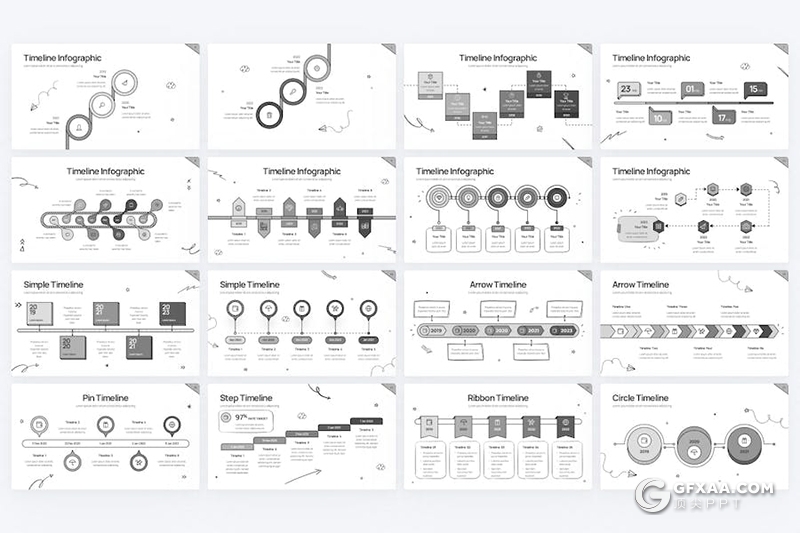 44页黑白手绘风数据分析图形图表PPT模板 - 顶尖PPT