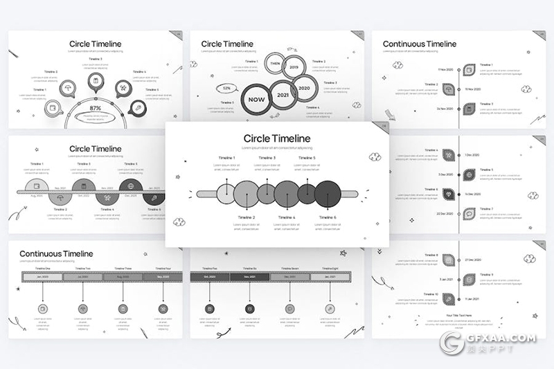 44页黑白手绘风数据分析图形图表PPT模板 - 顶尖PPT