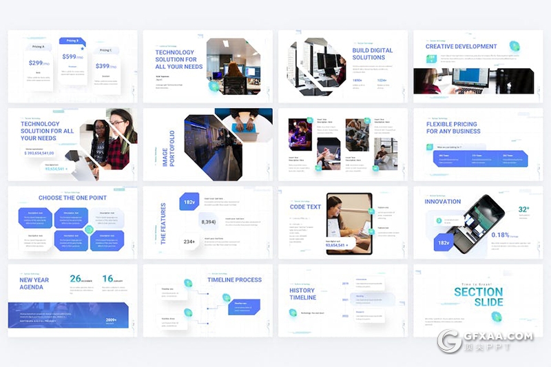 43页蓝色科技风虚拟世界VR项目介绍国外PPT模板 - 顶尖PPT