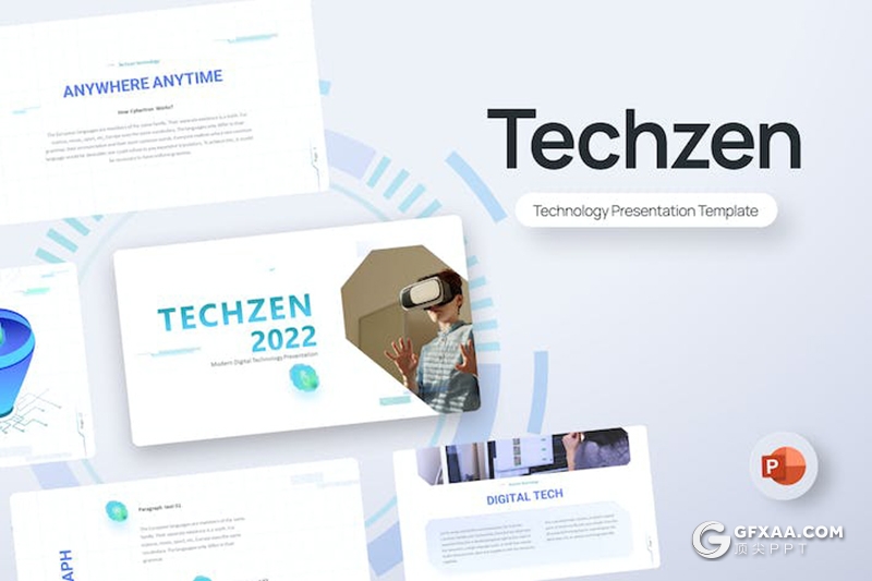 43页蓝色科技风虚拟世界VR项目介绍国外PPT模板 - 顶尖PPT