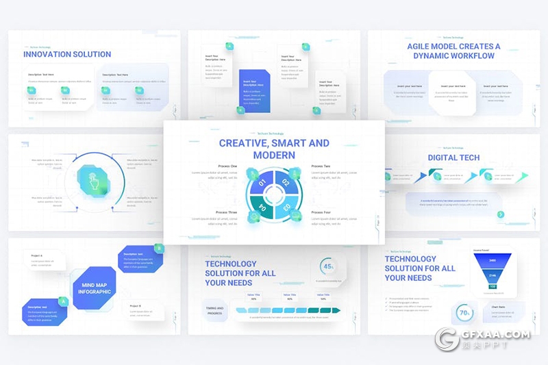 43页蓝色科技风虚拟世界VR项目介绍国外PPT模板 - 顶尖PPT