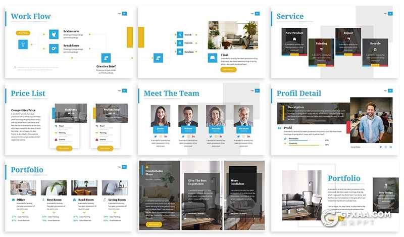 30页商业计划团队介绍年计划总结汇报多用途国外PPT模板12种配色 - 顶尖PPT