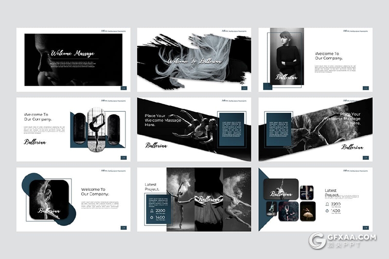 91页时尚精美芭蕾舞活动营销策划舞蹈才艺培训宣传通用国外PPT模板 - 顶尖PPT