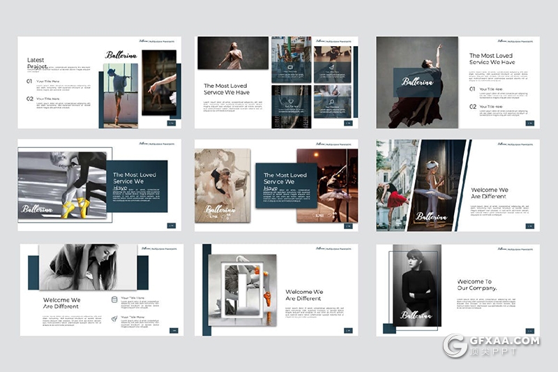 91页时尚精美芭蕾舞活动营销策划舞蹈才艺培训宣传通用国外PPT模板 - 顶尖PPT