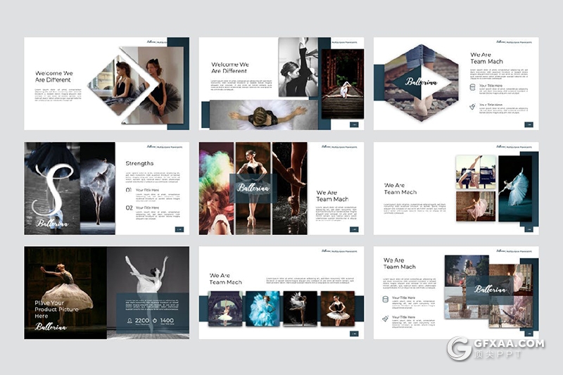 91页时尚精美芭蕾舞活动营销策划舞蹈才艺培训宣传通用国外PPT模板 - 顶尖PPT