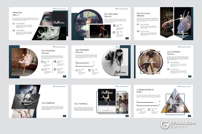 91页时尚精美芭蕾舞活动营销策划舞蹈才艺培训宣传通用国外PPT模板 - 顶尖PPT