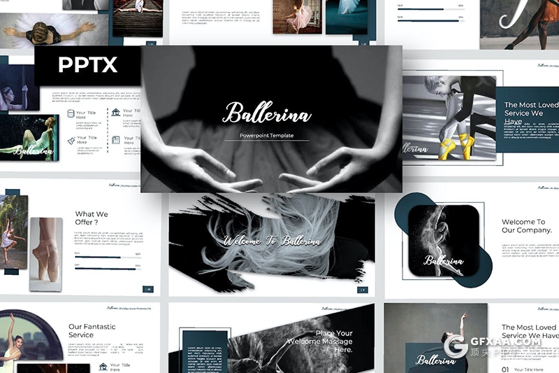 91页时尚精美芭蕾舞活动营销策划舞蹈才艺培训宣传通用国外PPT模板 - 顶尖PPT