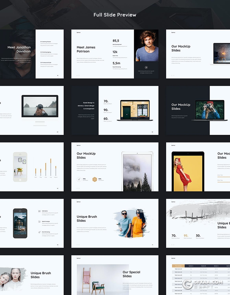 104页业务分析产品摄影展示活动策划营销多用途国外KeyNote模板3种配色 - 顶尖PPT