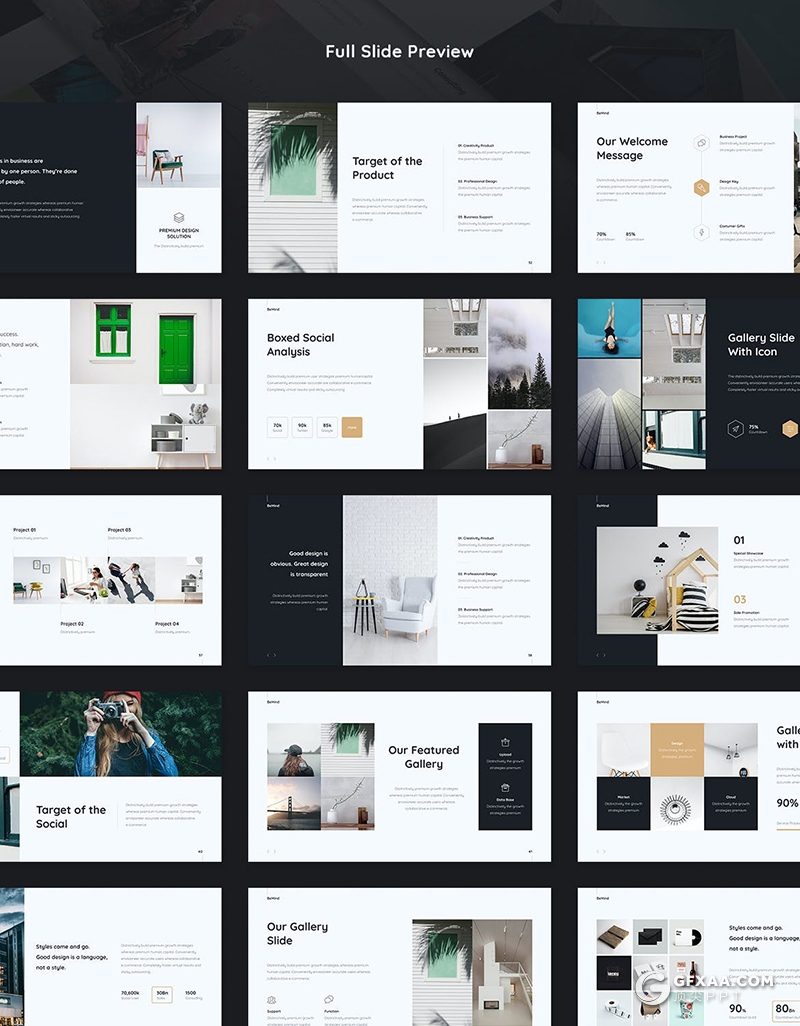 104页业务分析产品摄影展示活动策划营销多用途国外KeyNote模板3种配色 - 顶尖PPT