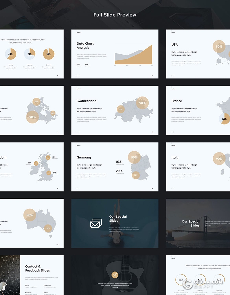 104页业务分析产品摄影展示活动策划营销多用途国外KeyNote模板3种配色 - 顶尖PPT