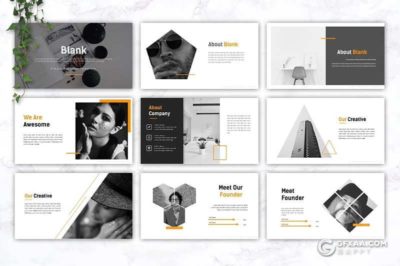 30页大气简约团队介绍商业计划商务通用国外GoogleSlides模板5种配色 - 顶尖PPT