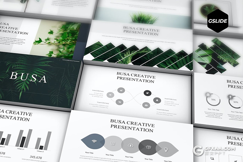 30页绿色植物图片展示绿植种植国外GoogleSlides模板5种配色 - 顶尖PPT
