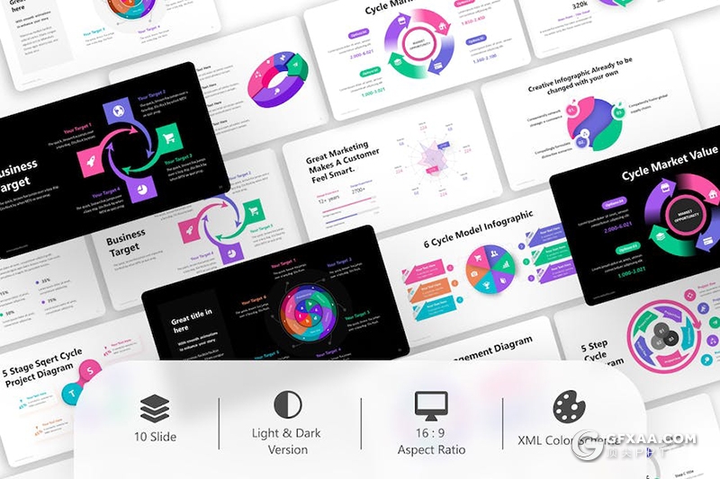 40页圆形循环信息图形图表注释记号主旨KeyNote模板 - 顶尖PPT