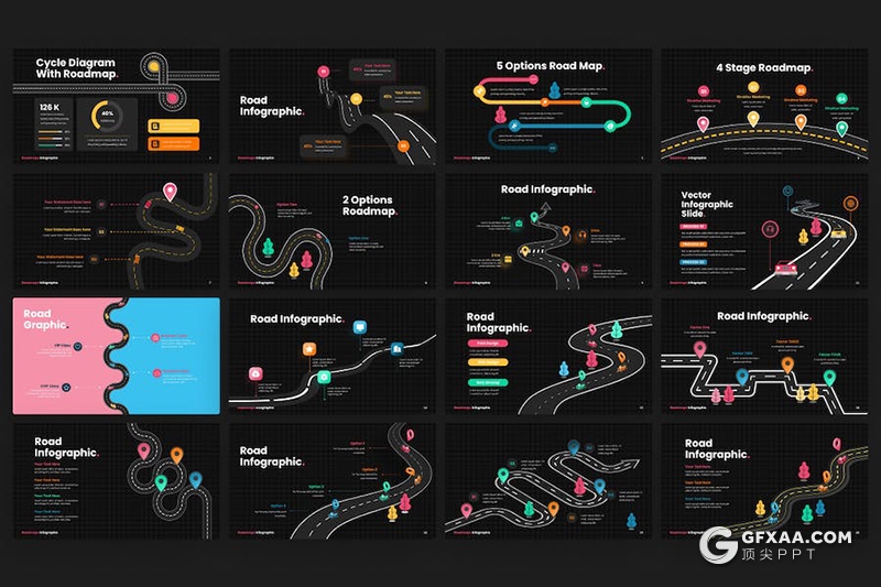 20页路线图信息图形图表PPT模板 - 顶尖PPT