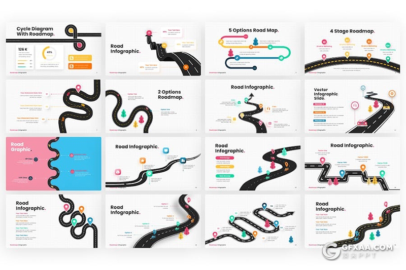 20页路线图信息图形图表PPT模板 - 顶尖PPT