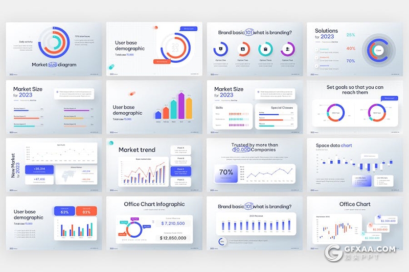 多色彩财务数据分析市场规模调查调研图形图表KeyNote模板 - 顶尖PPT