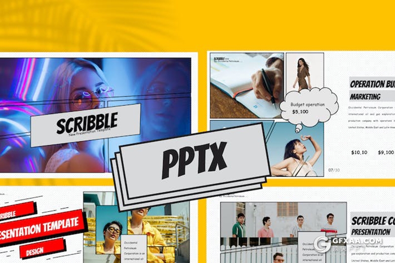 30页艺术涂鸦风摄影展示国外PPT模板 - 顶尖PPT