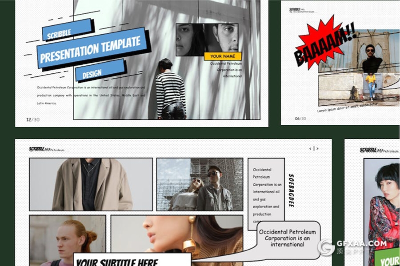 30页艺术涂鸦风摄影展示国外PPT模板 - 顶尖PPT