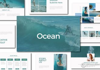 50页旅游度假海上冲浪运动主题通用国外PPT模板 - 顶尖PPT