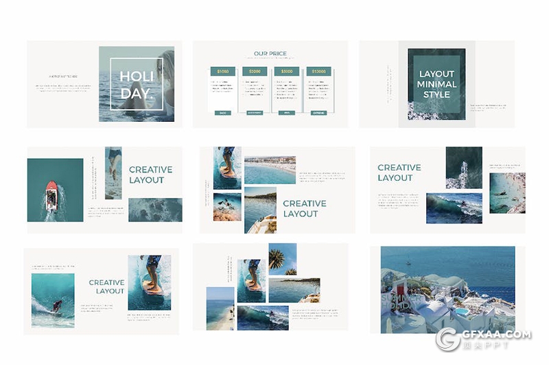 50页旅游度假海上冲浪运动主题通用国外PPT模板 - 顶尖PPT