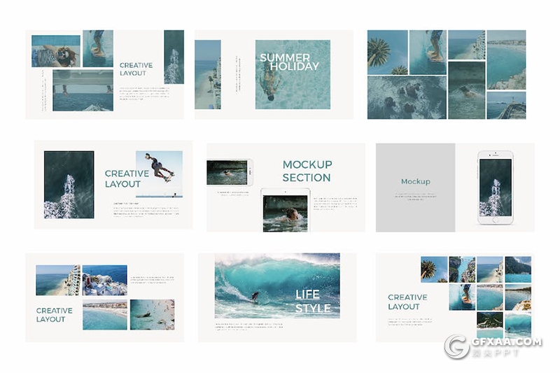 50页旅游度假海上冲浪运动主题通用国外PPT模板 - 顶尖PPT