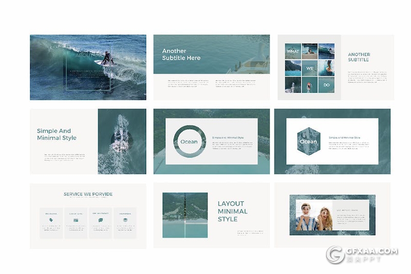 50页旅游度假海上冲浪运动主题通用国外PPT模板 - 顶尖PPT