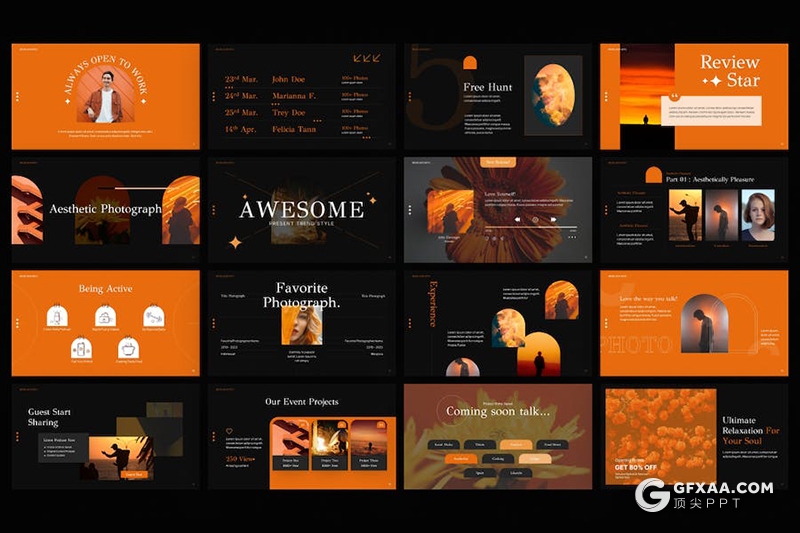 40页橙色简约大气品牌营销策划摄影展示多用途国外PPT模板 - 顶尖PPT