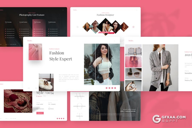 30页时尚模特摄影展示服装展示通用国外PPT模板 - 顶尖PPT