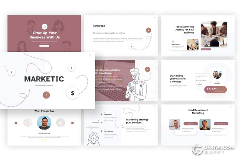 32页手绘风大气市场营销团队介绍商业计划多用途国外PPT模板 - 顶尖PPT