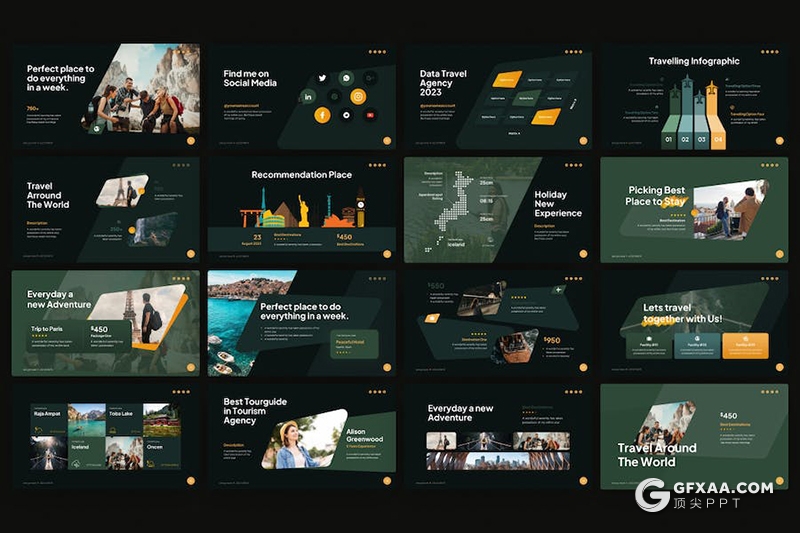 35页大气精美旅游度假宣传旅行社主题演讲国外PPT模板 - 顶尖PPT