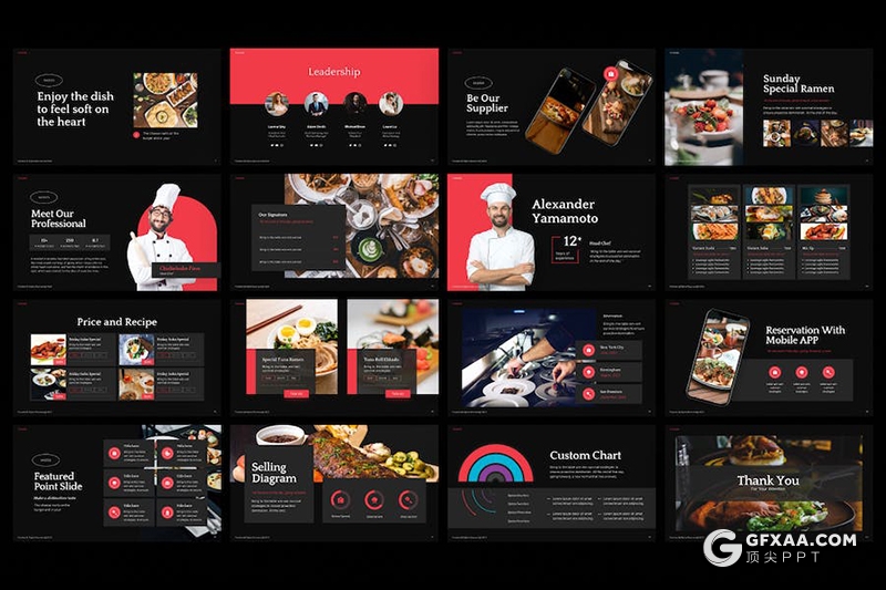 50页餐厅介绍餐饮美食主题国外PPT模板 - 顶尖PPT