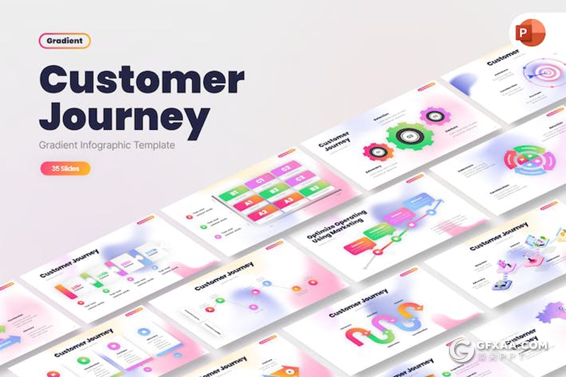 35页精美时尚渐变数据分析商务图形图表PPT模板 - 顶尖PPT