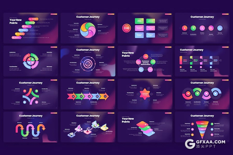 35页精美时尚渐变数据分析商务图形图表PPT模板 - 顶尖PPT