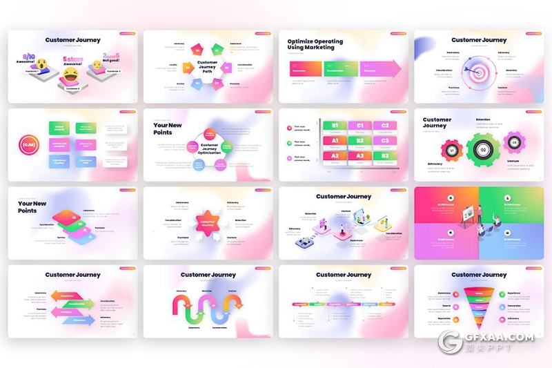 35页精美时尚渐变数据分析商务图形图表PPT模板 - 顶尖PPT