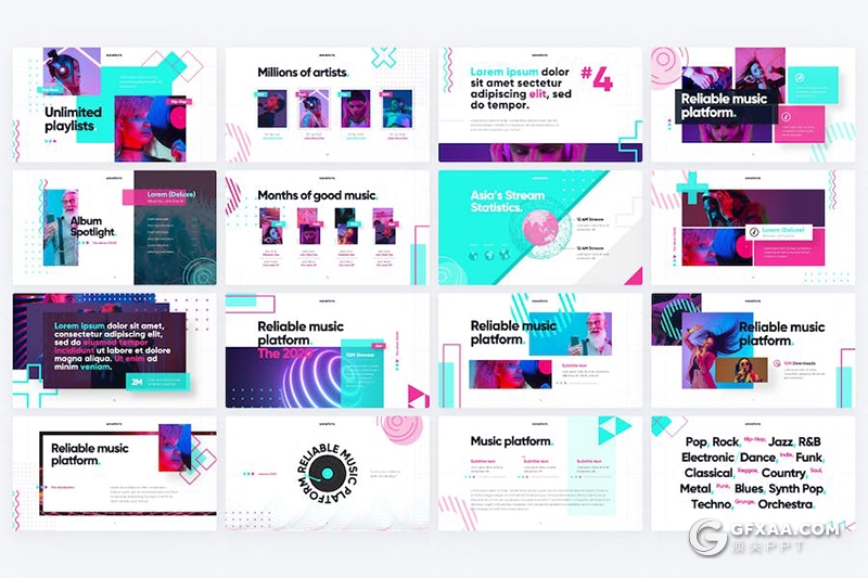 88页创意时尚波浪形音乐演唱会音乐节活动策划多用途PPT模板 - 顶尖PPT