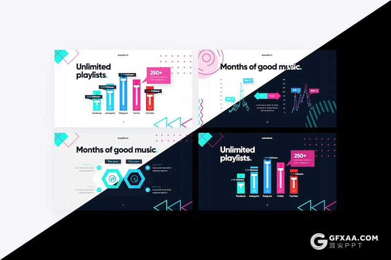 88页创意时尚波浪形音乐演唱会音乐节活动策划多用途PPT模板 - 顶尖PPT