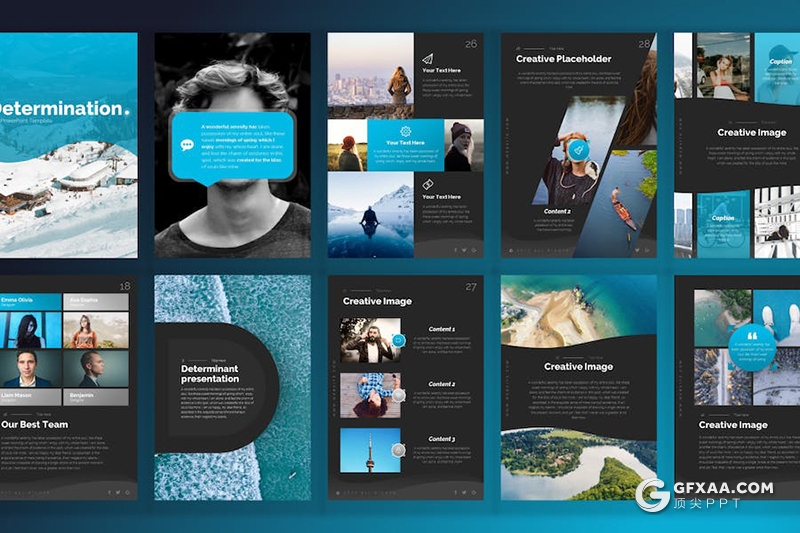 60页大气旅游景点介绍海边旅游景点宣传多用途国外PPT模板A4尺寸11种配色 - 顶尖PPT