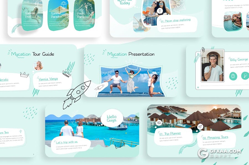20页创意手绘风旅游户外旅行海边旅游景点宣传多用途国外PPT模板 - 顶尖PPT