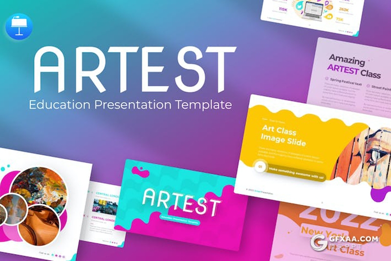 创意精美少儿美术绘画培训彩色感知国外keynote模板 - 顶尖PPT