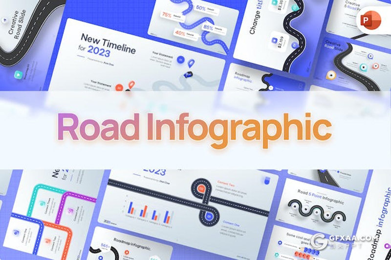 19页创意道路图形发展历程时间轴信息图形图表PPT模板 - 顶尖PPT