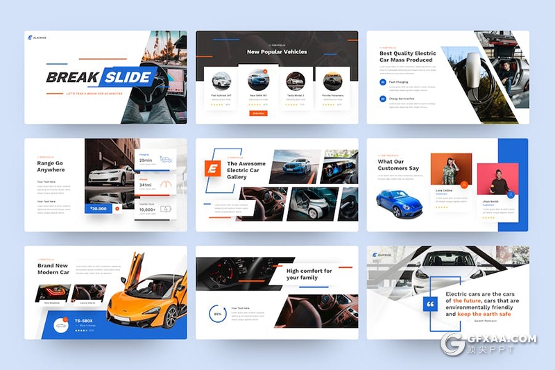 40页蓝色大气电动汽车发展介绍新能源汽车创业投资国外PPT模板 - 顶尖PPT