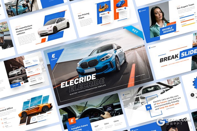40页蓝色大气电动汽车发展介绍新能源汽车创业投资国外keynote模板 - 顶尖PPT
